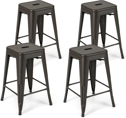 GiantexUK Bar Stools Set of 4, 61CM Seat Height Stackable Metal Kitchen Chairs with Handles (61CM High without Back)