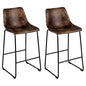 GiantexUK Bar Stools Set of 2, Vintage Leather Kitchen Dining Chairs with Footrests and Curved Backrest, Home Office Counter Barstools