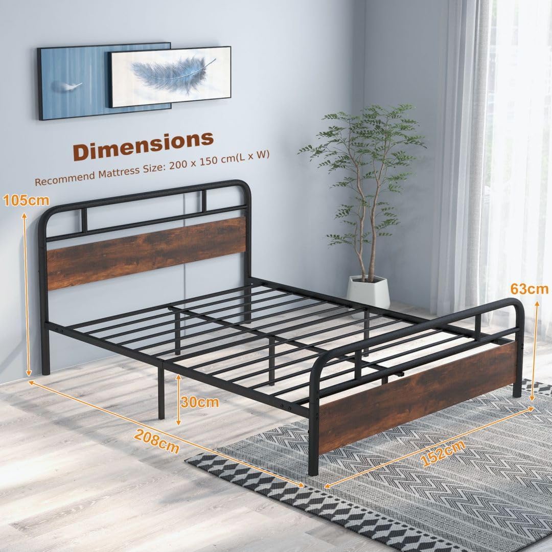 Single/Double/King Platform Bed Frame, Metal Slatted Mattress Foundation with Headboard & Footboard