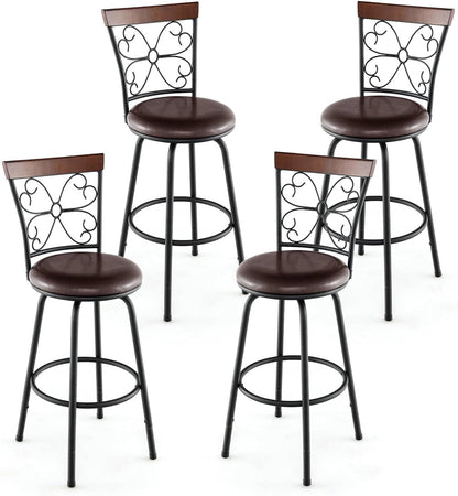 GiantexUK Bar Stools Set of 2/4, PU Leather Height Adjustable Swivel Barstools with Backrest & Footrest, Black+Brown