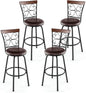 GiantexUK Bar Stools Set of 2/4, PU Leather Height Adjustable Swivel Barstools with Backrest & Footrest, Black+Brown