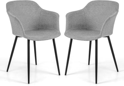 GiantexUK Dining Chairs Set of 2, Upholstered Kitchen Chairs with Backrest, Metal Legs & Non-Slip Foot Pads