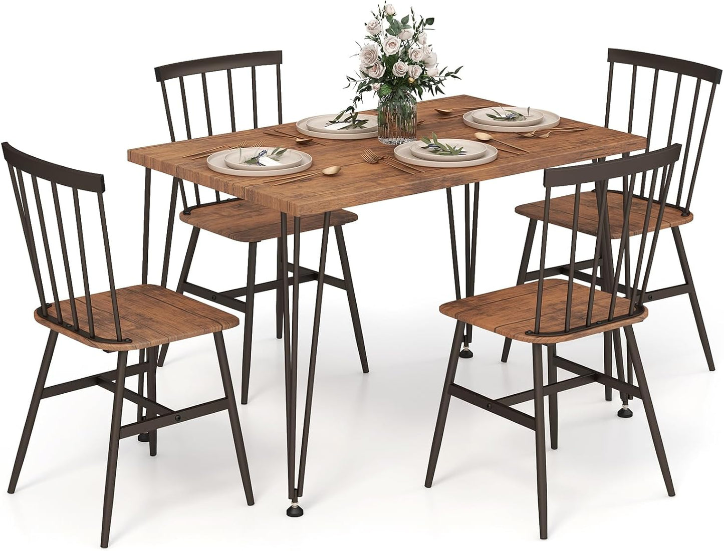 GiantexUK 5 PCS Dining Table Set, Wooden Kitchen Table and 4 Chairs