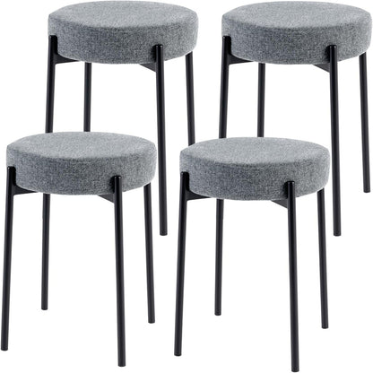 GiantexUK Stacking Bar Stools Set of 4, Upholstered Linen Fabric Barstools with Anti-Slip Foot Pads