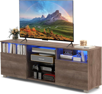 LED TV Stand for 65 Inch TVs, Wooden TV Cabinet Media Entertainment Center with RGB LED Lights