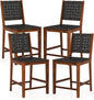 GiantexUK Bar Stools Set of 2/4, PU Leather Woven Kitchen Barstools with Backrest & Rubber Wood Footrests