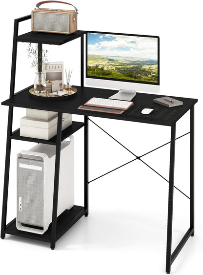 Wooden Computer Desk, 4 Tier Shelves Laptop Table with Foot Pads, Steel Frame Wide Desktop