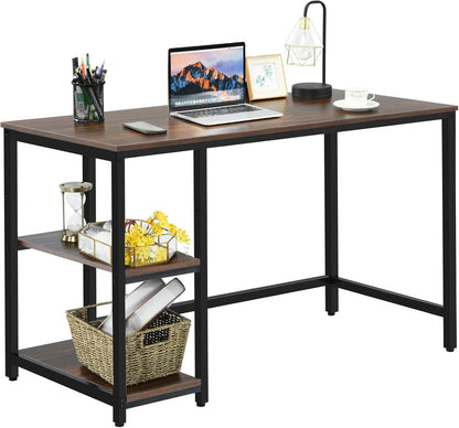 Computer Desk, Industrial Writing Workstation PC Laptop Table with 2-Tier Storage Shelves