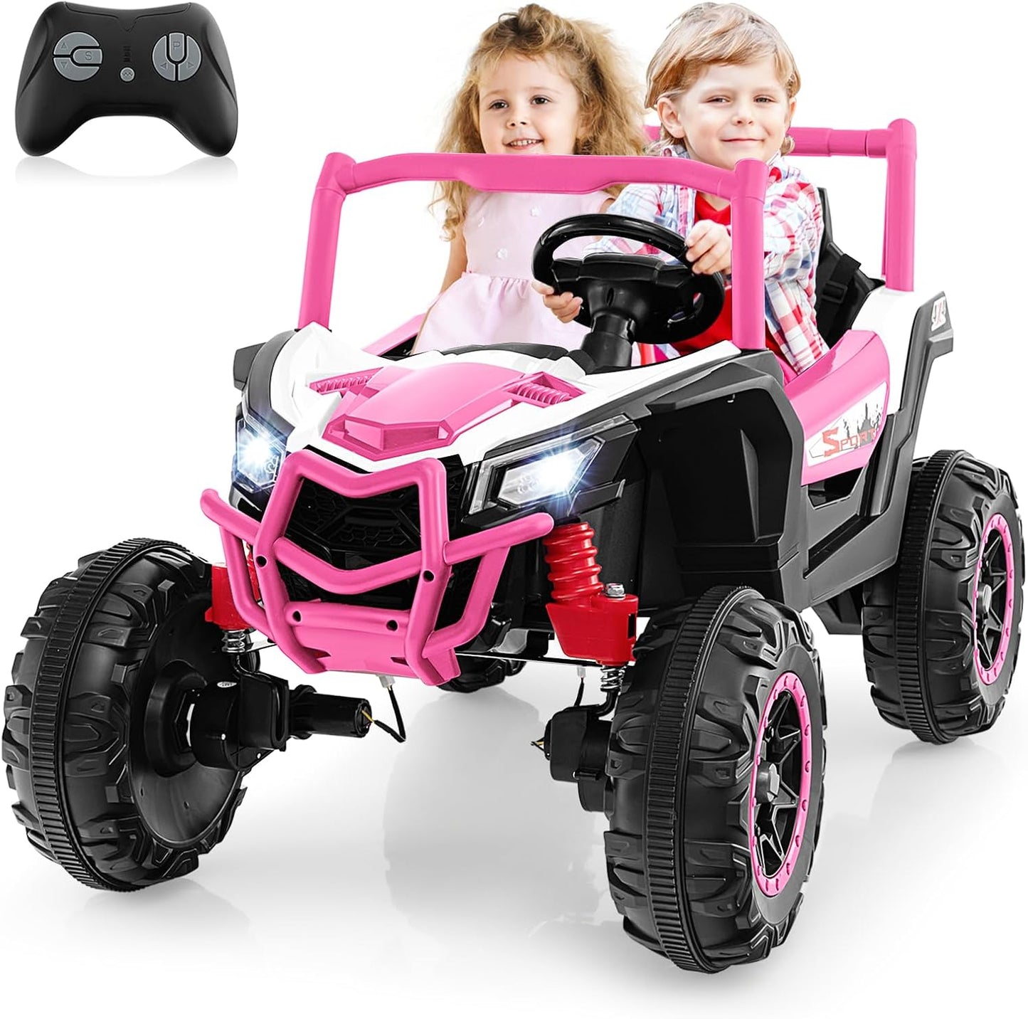 24V Kids Electric Ride on UTV, 2-Seater Battery Powered Toy Car with Remote Control, MP3, Music, Lights