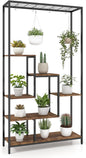 6-tier Tall Plant Stand, 180cm Metal Indoor Flower Pots Rack with 10 Hanging Hooks