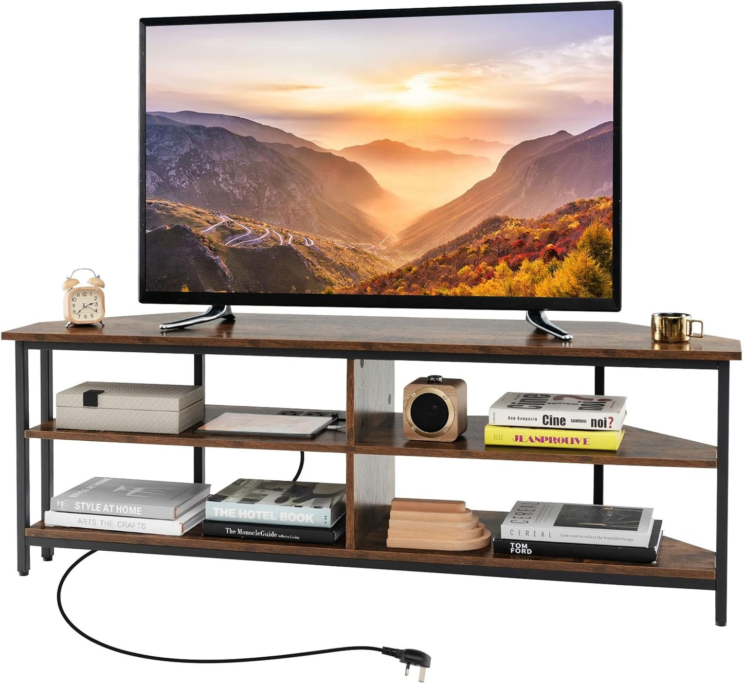 TV Stand with Charging Station for TVs up to 60 Inches, 140cm TV Unit Console Table for Living Room Bedroom