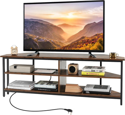 TV Stand with Charging Station for TVs up to 60 Inches, 140cm TV Unit Console Table for Living Room Bedroom