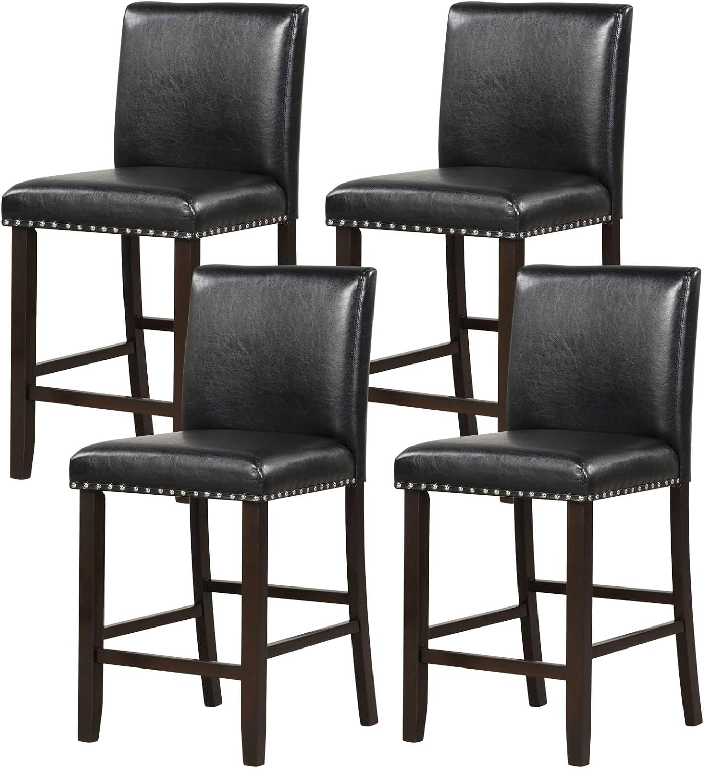 GiantexUK Bar Stools Set of 2/4, Upholstered Barstools with Padded Backrest & Footrests, Counter Height Breakfast Bar Chairs(Black)