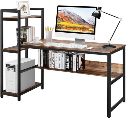 Computer Desk, 2-in-1 Workstation PC Laptop Table with Storage Bookshelf, 150 x 60 x 120cm