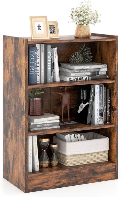 3-Tier Cube Bookcase, Wooden Storage Bookshelf Open Shelving Unit with Adjustable Shelves and Anti-Toppling Device