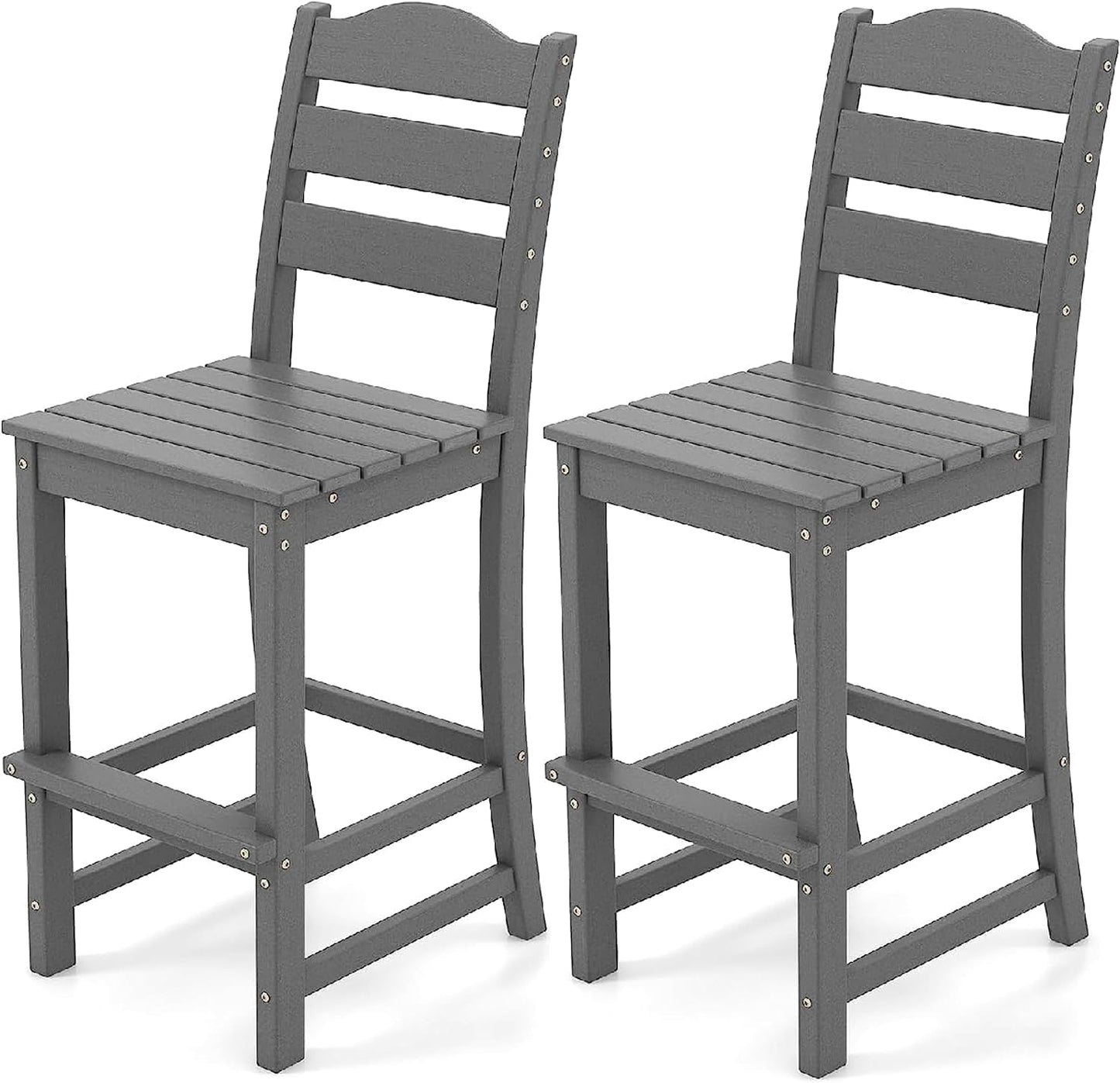 GiantexUK Outdoor Bar Stools Set of 1/2, HDPE Bar Chair with Slatted Backrest & Footrests, Weather-resistant Counter Height Dining Chair for Garden Balcony Patio Backyard