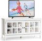 TV Stand for TVs up to 50'', Modern TV Cabinet Media Entertainment Center with Tempered Glass Doors