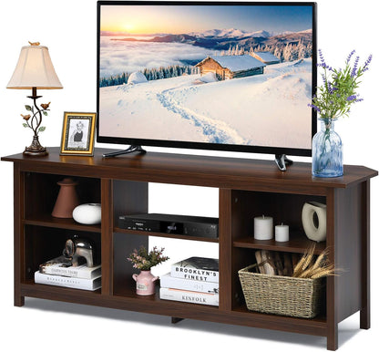 TV Stand for TVs up to 65 Inches, Wooden TV Cabinet Media Entertainment Center with 6 Open Storage Shelves