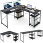 L-Shaped Computer Desk, 242cm Reversible Double Study Writing Workstation for 2 Person