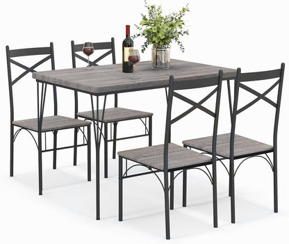 Dining Table and Chairs Set 4, Wood Effect Rectangular Kitchen Table and 4 Chairs with Wide Back