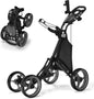 4 Wheel Golf Trolley, Lightweight Folding Golfs Push Pull Cart with Adjustable Height Handle, Umbrella Stand, Cup Holder and Foot Brake