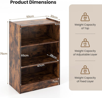 3-Tier Cube Bookcase, Wooden Storage Bookshelf Open Shelving Unit with Adjustable Shelves and Anti-Toppling Device