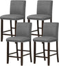 GiantexUK Bar Stools Set of 2/4, Upholstered Barstools with Padded Backrest & Footrests, Grey