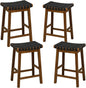 GiantexUK Saddle Stools Set of 2/4, PU Leather Woven Kitchen Counter Height Stools with Curved Seat & Rubber Wood Footrests (44 x 35 x 65cm)