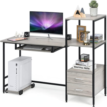 Computer Desk, 2-in-1 Workstation PC Laptop Table with Storage Bookshelf, 140 x 50 x 110cm