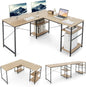 L-Shaped Computer Desk, 242cm Reversible Double Study Writing Workstation for 2 Person