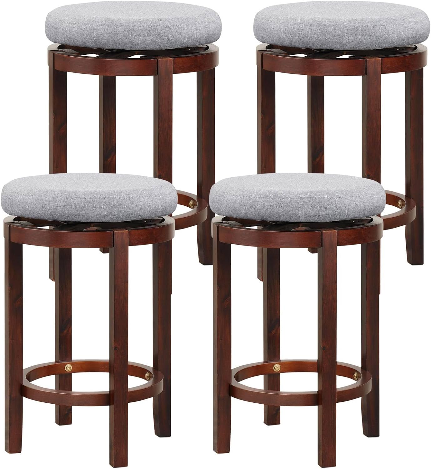 GiantexUK Bar Stools Set of 2/4, Upholstered Swivel Kitchen Barstools with Padded Cushion, Rubber Wood Legs & Footrest