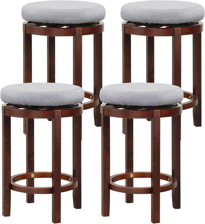 GiantexUK Bar Stools Set of 2/4, Upholstered Swivel Kitchen Barstools with Padded Cushion, Rubber Wood Legs & Footrest