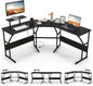 L-Shaped Computer Desk, 225cm Convertible Double Study Writing Workstation with Movable Monitor Stand