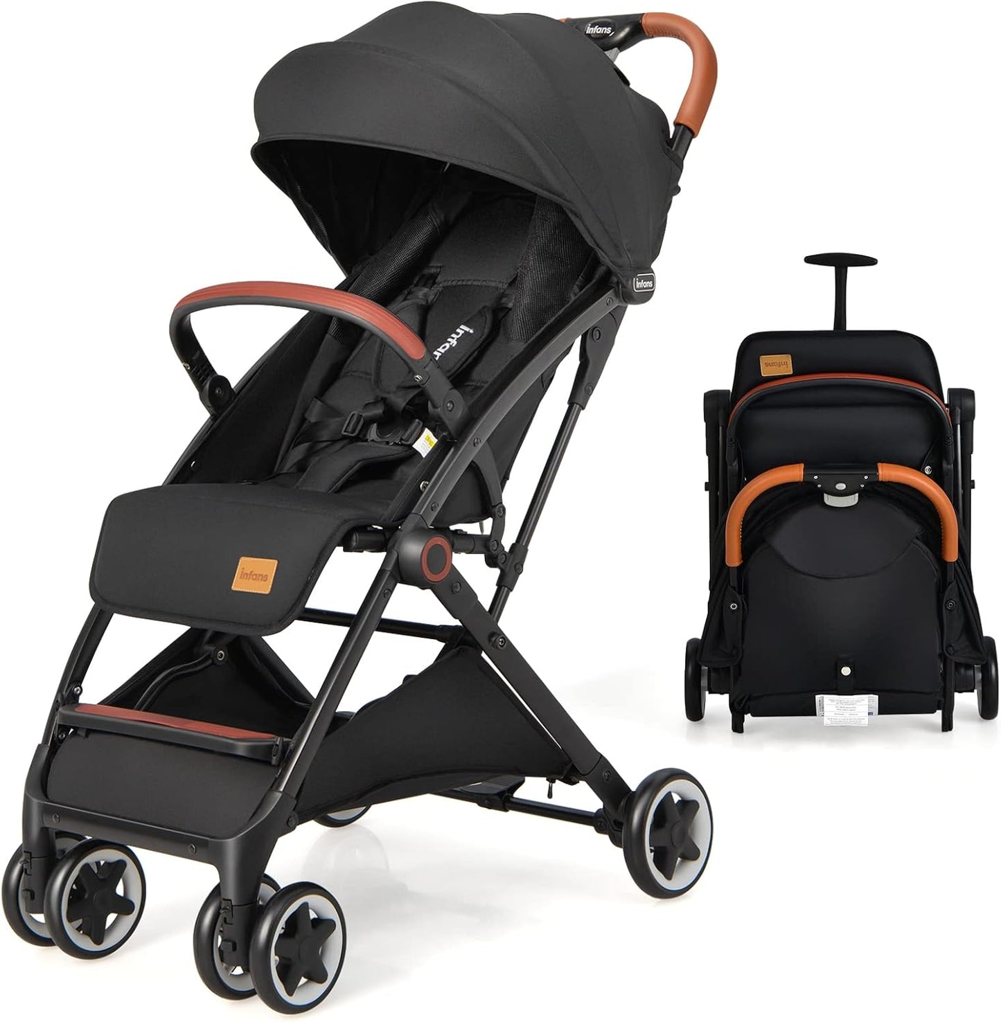 Lightweight Baby Stroller, One-Hand Foldable Infant Pushchair with 5-Point Harness