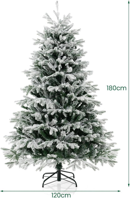 4.5FT/6FT Pre-lit Artificial Christmas Tree, Snow-flocked Hinged Xmas Tree with 200/350 Warm White LED Lights and 688/1022 Branch Tips