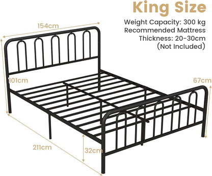 Double/King Size Metal Bed Frame, 4FT6/5FT Platform Bed Frame with Headboard, Footboard and 32cm Underbed Storage