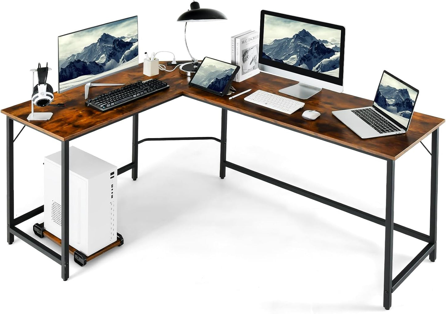 Computer Desk, L-Shaped Corner Desk with Removable CPU Stand