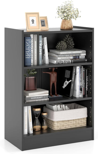 3-Tier Cube Bookcase, Wooden Storage Bookshelf Open Shelving Unit with Adjustable Shelves and Anti-Toppling Device