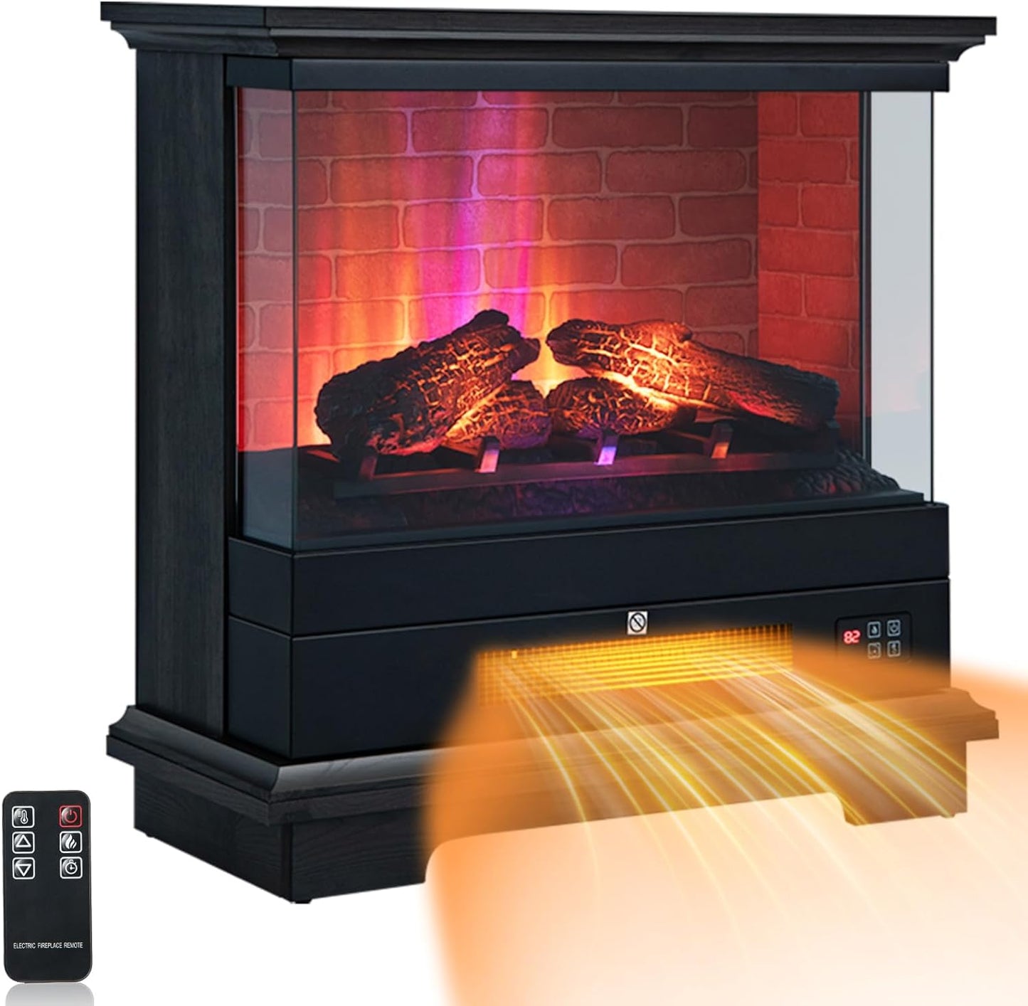 GiantexUK 27”/68cm Electric Fireplace, 3-Sided Fire Heater with 3-Level Flame Effect, Adjustable Temperature, Timer & Overheat Protection