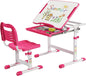 Kids Desk and Chair Set, Height Adjustable Study Table with Tilted Desktop, Drawer and Pen Slot