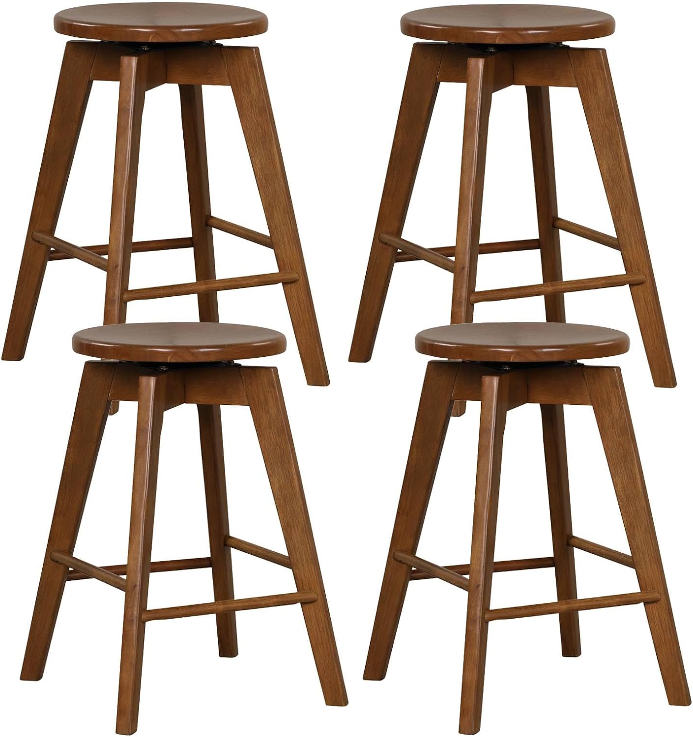 GiantexUK Bar Stools Set of 2/4, Rubber Wood Swivel Barstools with Footrests & Non-Slip Foot Pads