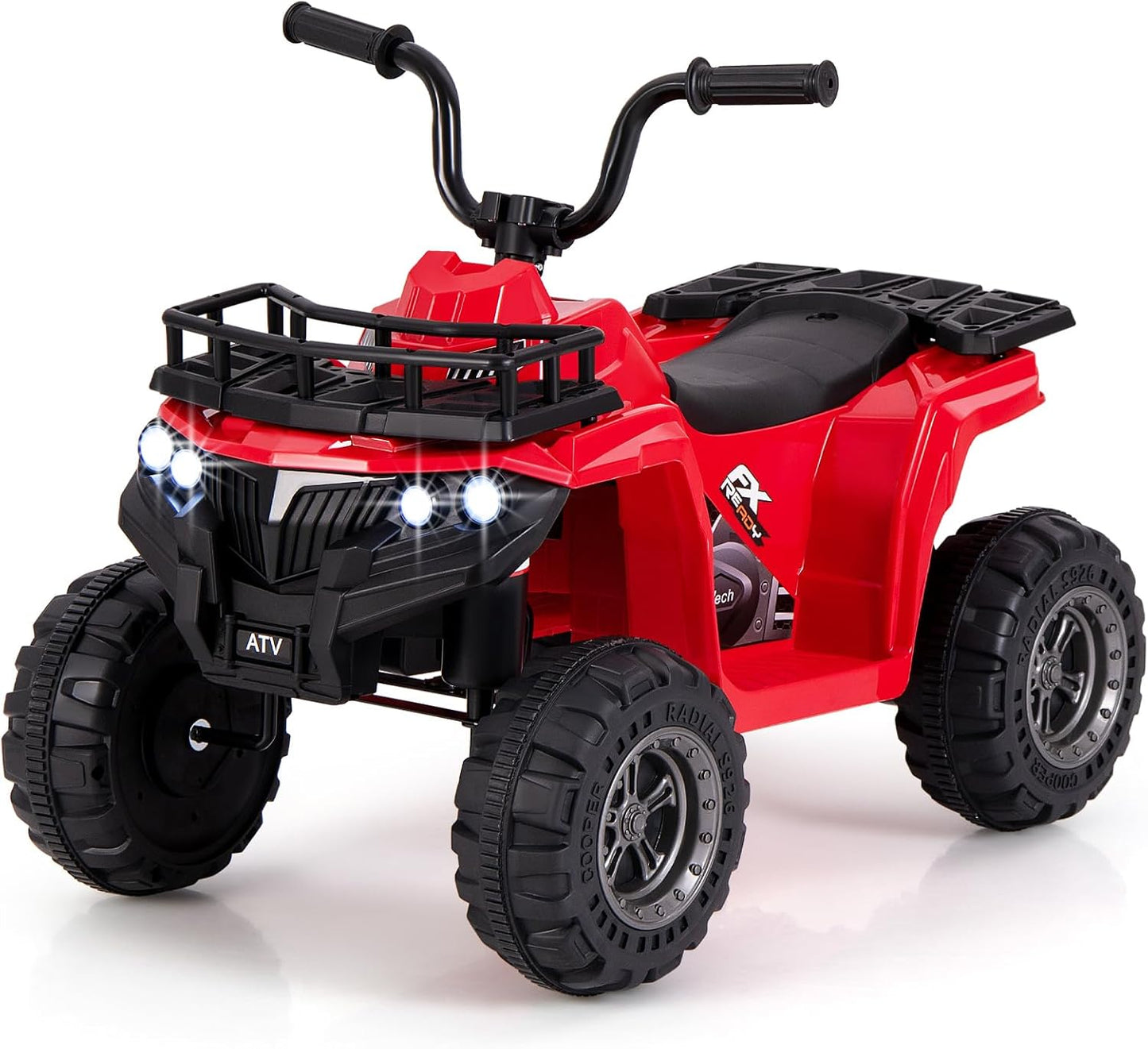 6V Kids Electric Ride on ATV Car, Battery Powered Quad Bike with One-Button Start, LED Lights, MP3, Storage Basket