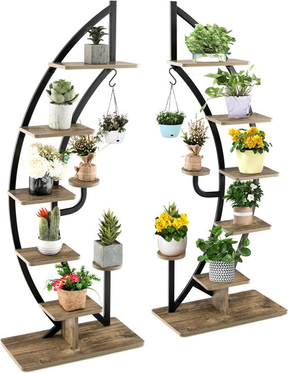 GiantexUK 8-Tier Plant Stand, Metal Garden Flower Pot Holder Display Rack with Top Hook and Anti-Toppling Device