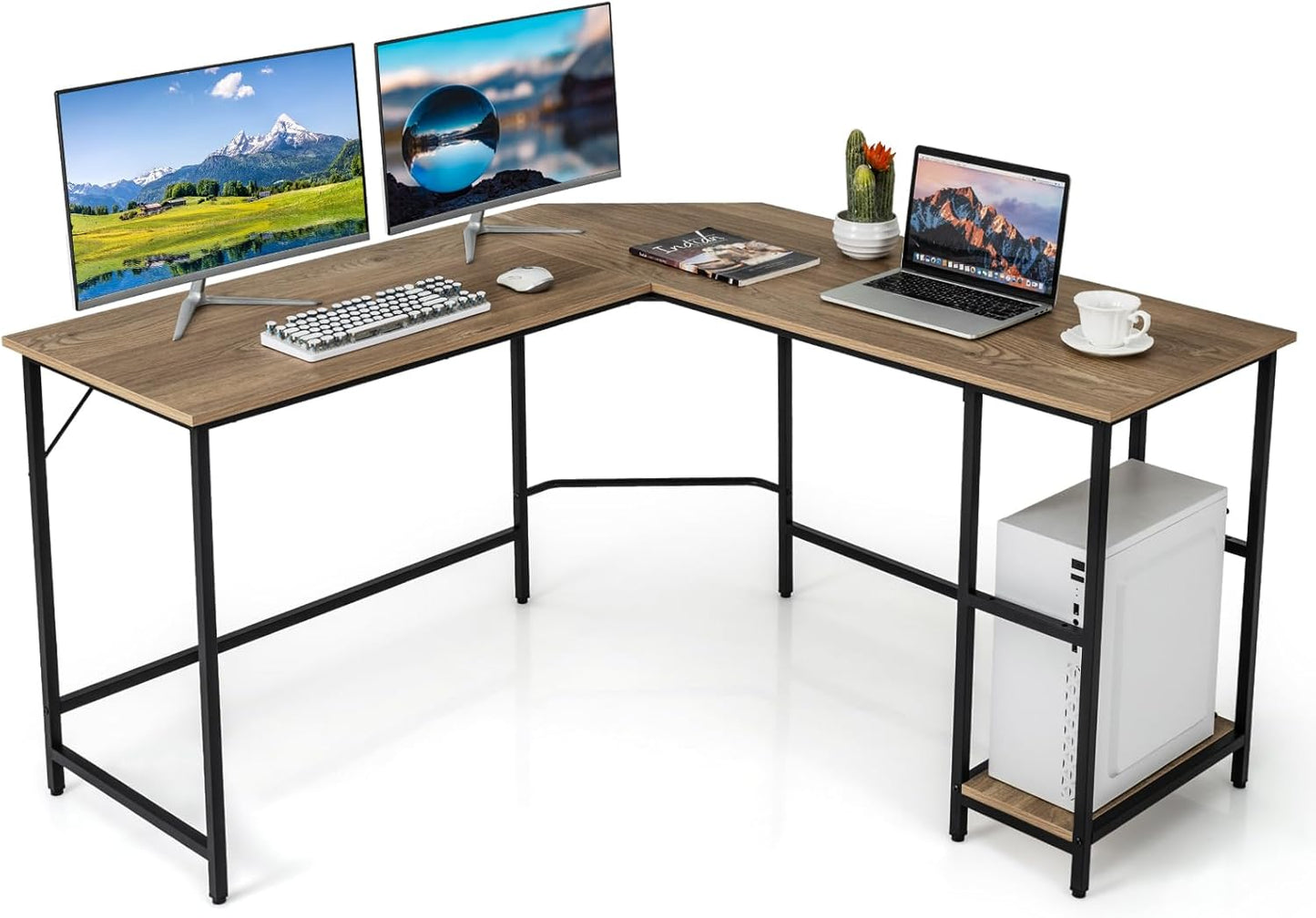 L-Shaped Computer Desk, Large 2-Person Corner Writing Workstation PC Laptop Table, 138 x 138 x 75cm