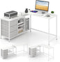 L-Shaped Computer Desk, Convertible Study Writing Workstation with Drawer, Shelves & Charging Station