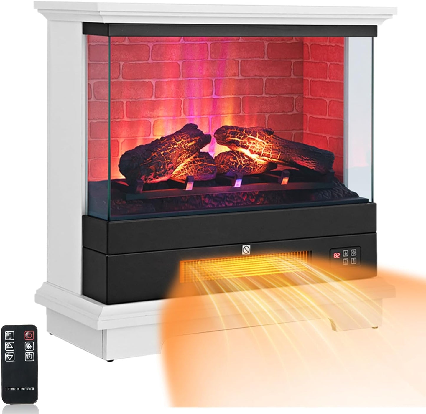 GiantexUK 27”/68cm Electric Fireplace, 3-Sided Fire Heater with 3-Level Flame Effect, Adjustable Temperature, Timer & Overheat Protection