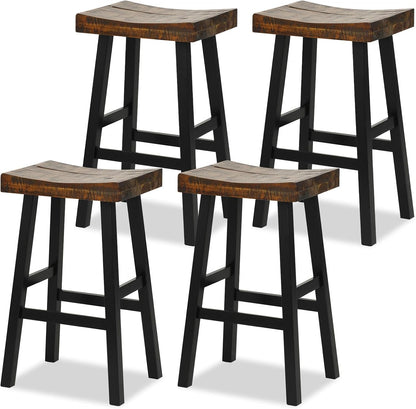 GiantexUK Bar Stools Set of 2/4, Backless Counter Height Stools with Footrests, Curved Seat & Anti-Slip Foot Pads, 45 x 35 x 74cm