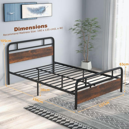 Single/Double/King Platform Bed Frame, Metal Slatted Mattress Foundation with Headboard & Footboard