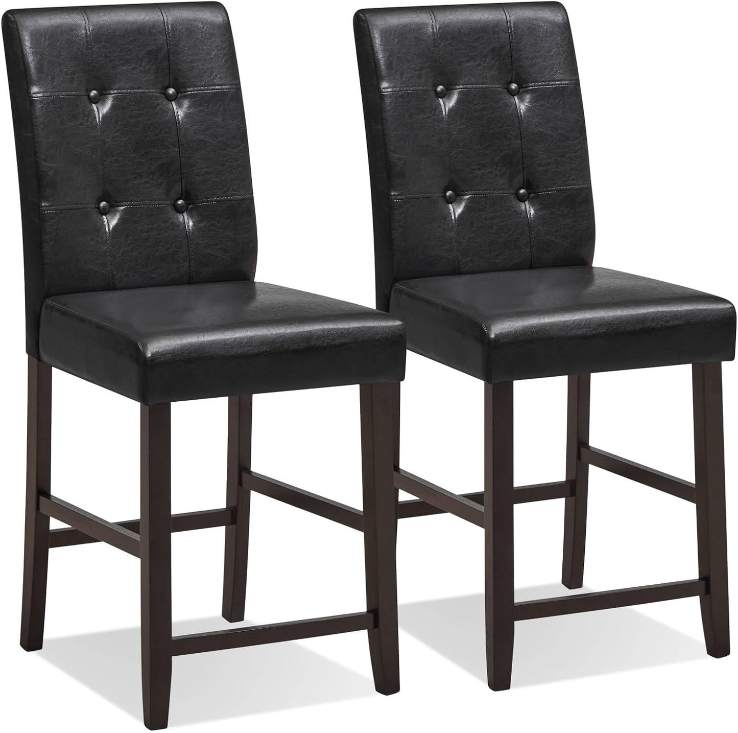 GiantexUK Bar Stools Set of 2, PU Leather Upholstered Barstools with Backrest & Footrests (Black+Brown)