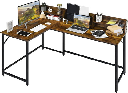 L-Shaped Computer Desk, Industrial Large Corner Desk Writing Study Table with Hutch